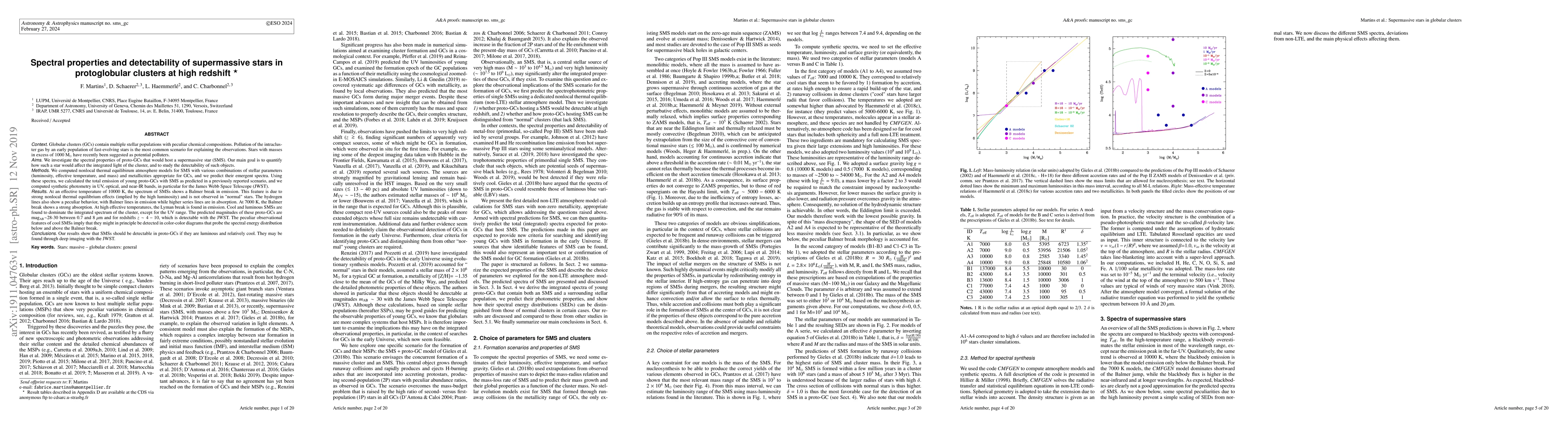Thumbnail for Spectral properties and detectability of supermassive stars in
  protoglobular clusters at high redshift