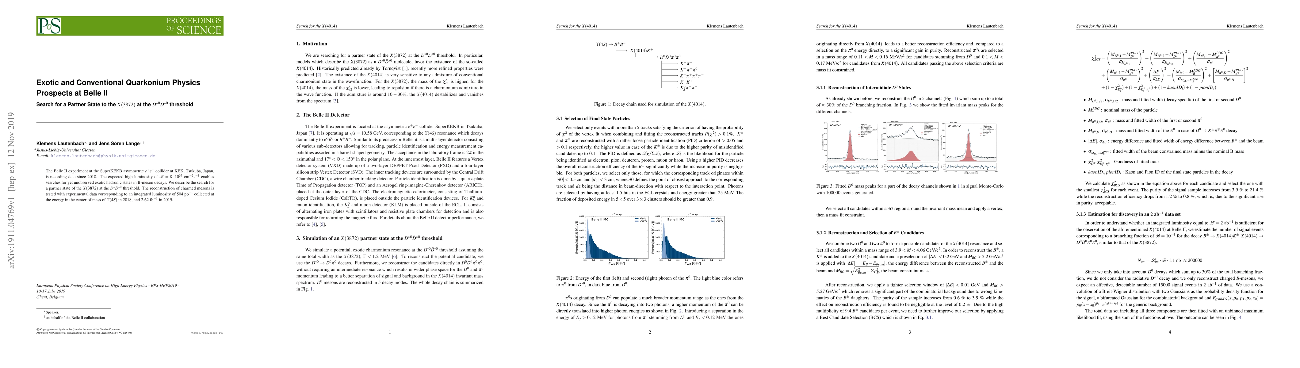 Thumbnail for Exotic and Conventional Quarkonium Physics Prospects at Belle II: Search
  for a Partner State to the $X(3872)$ at the $D^{*0}\bar{D}^{*0}$ threshold