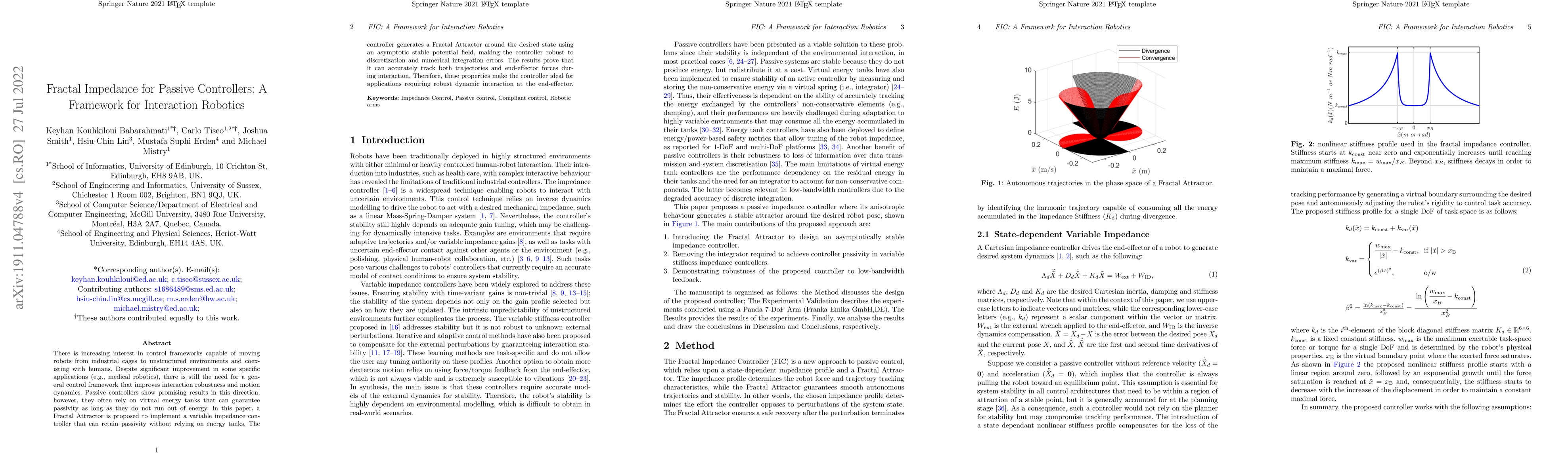 Thumbnail for Fractal Impedance for Passive Controllers: A Framework for Interaction
  Robotics