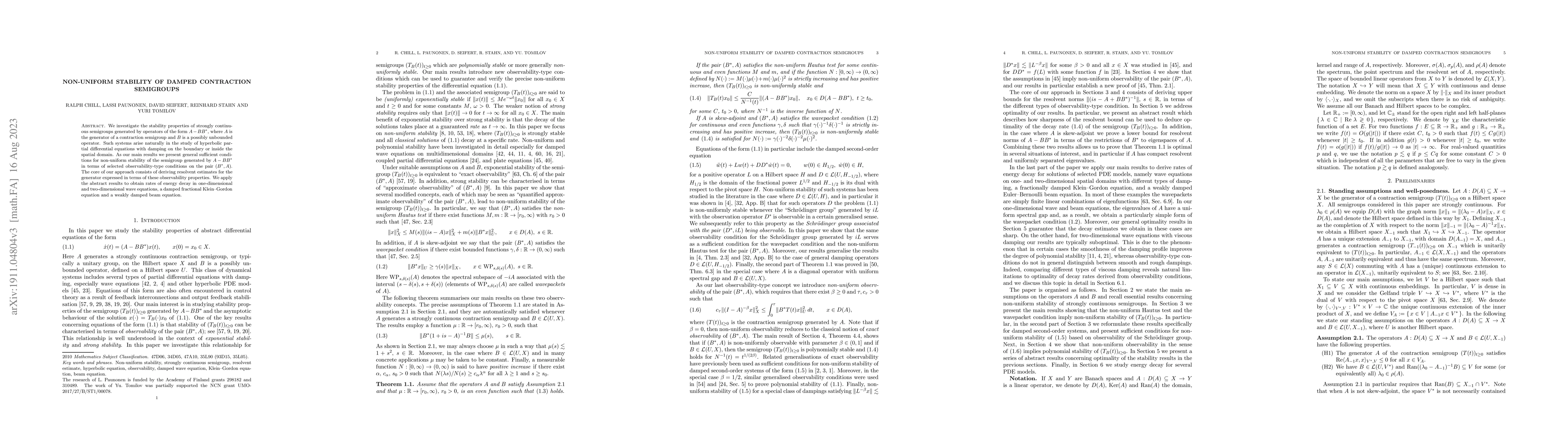 Thumbnail for Non-uniform Stability of Damped Contraction Semigroups