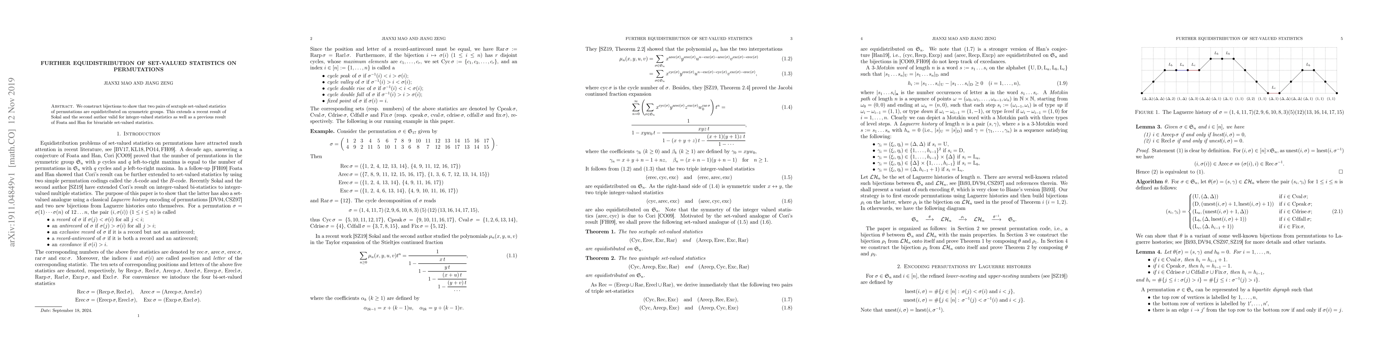 Thumbnail for Further equidistribution of set-valued statistics on permutations