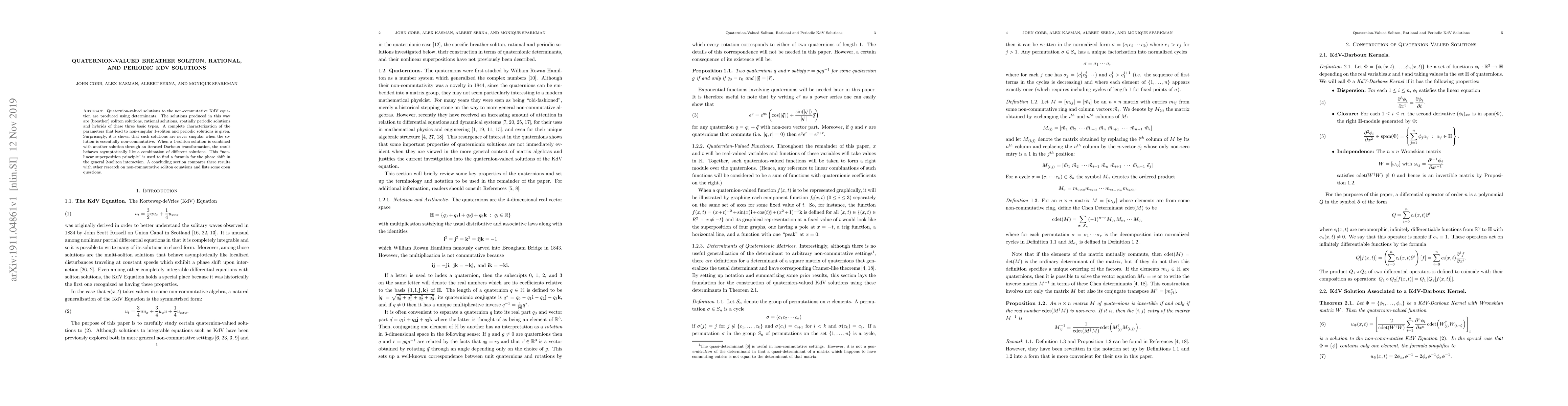 Thumbnail for Quaternion-Valued Breather Soliton, Rational, and Periodic KdV Solutions