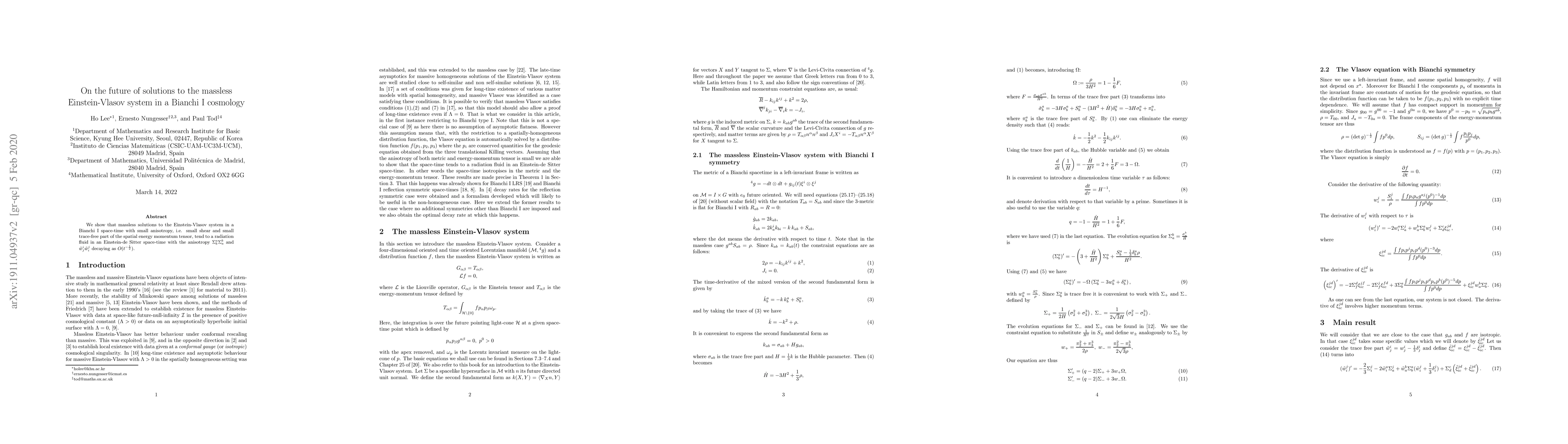 Thumbnail for On the future of solutions to the massless Einstein-Vlasov system in a
  Bianchi I cosmology