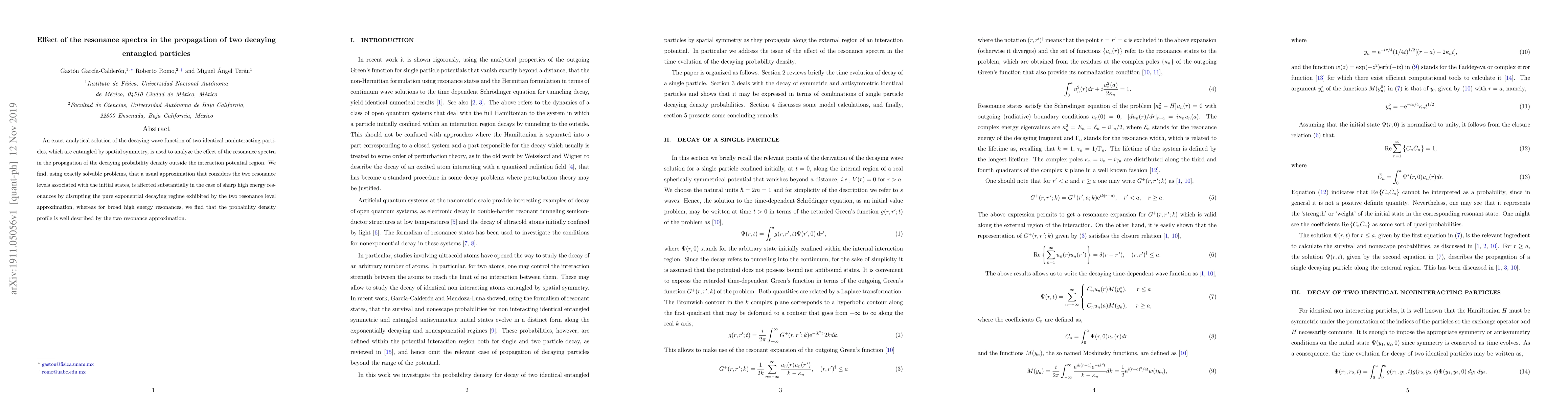 Thumbnail for Effect of the resonance spectra in the propagation of two decaying
  entangled particles