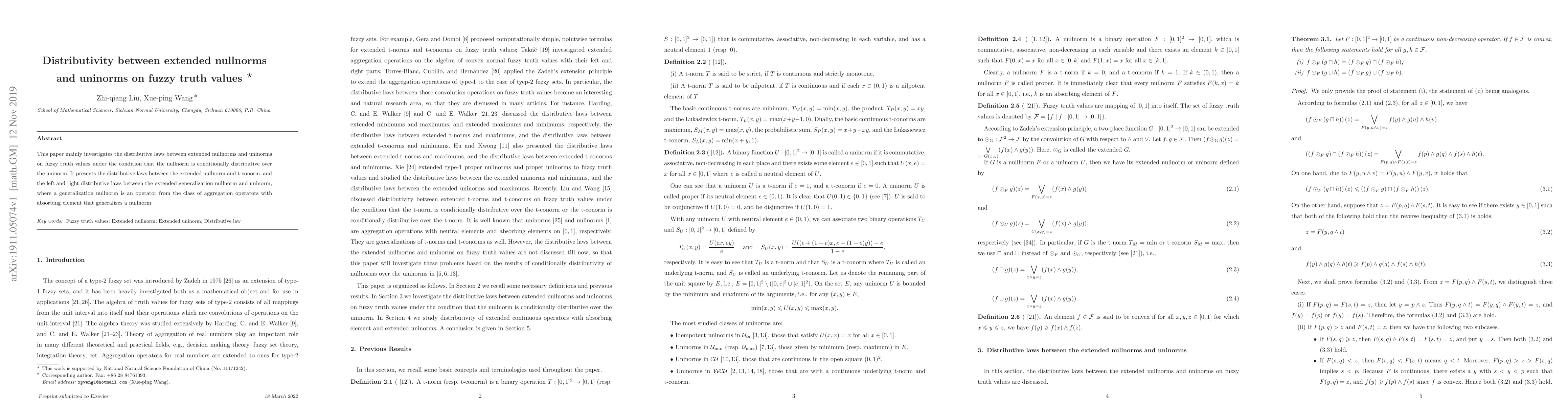 Thumbnail for Distributivity between extended nullnorms and uninorms on fuzzy truth
  values