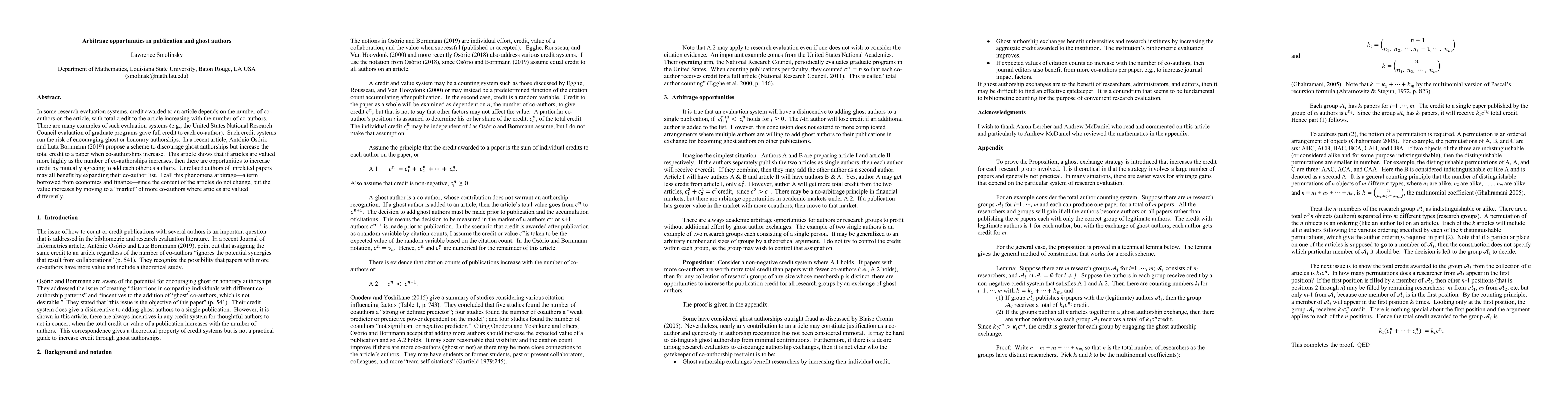 Thumbnail for Arbitrage opportunities in publication and ghost authors