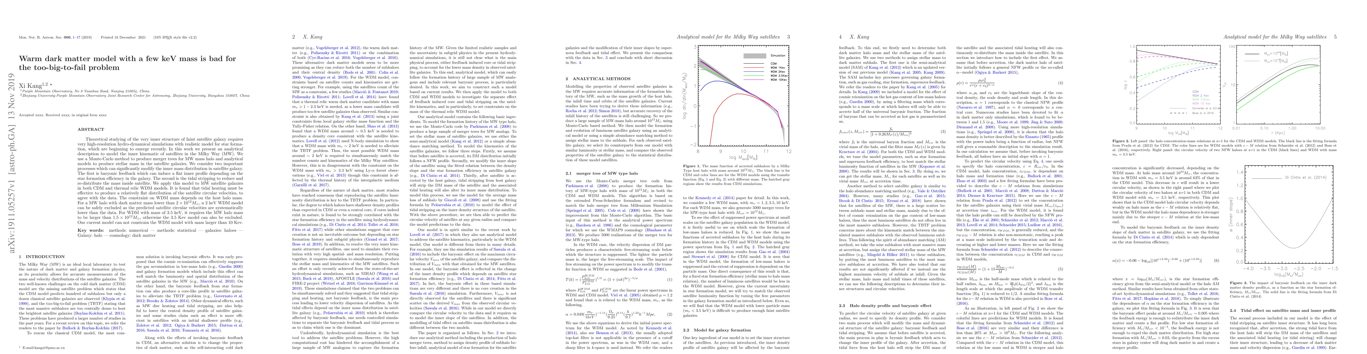 Thumbnail for Warm dark matter model with a few keV mass is bad for the
  too-big-to-fail problem
