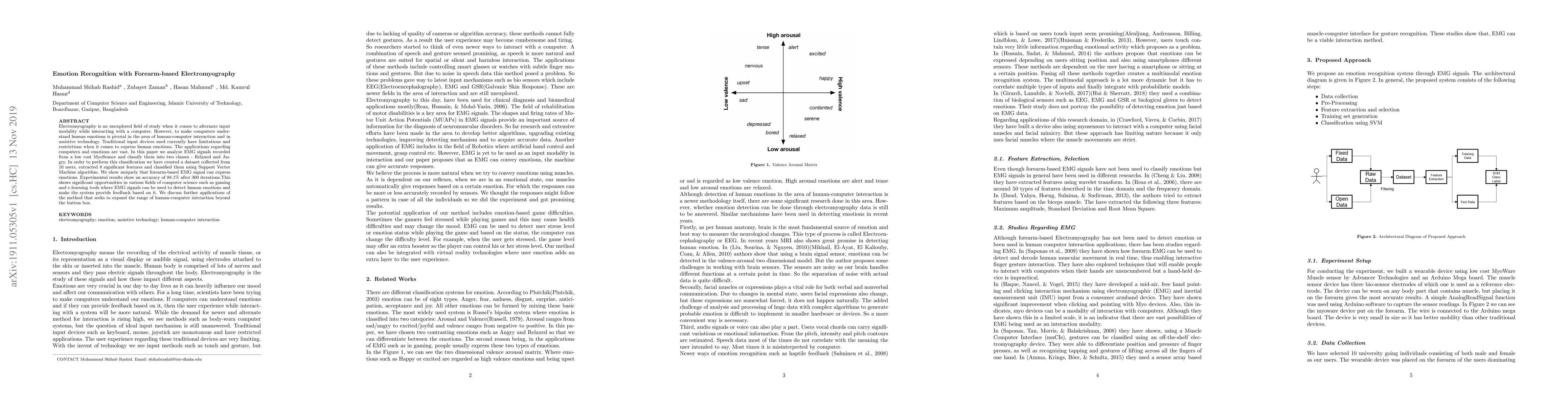 Thumbnail for Emotion Recognition with Forearm-based Electromyography