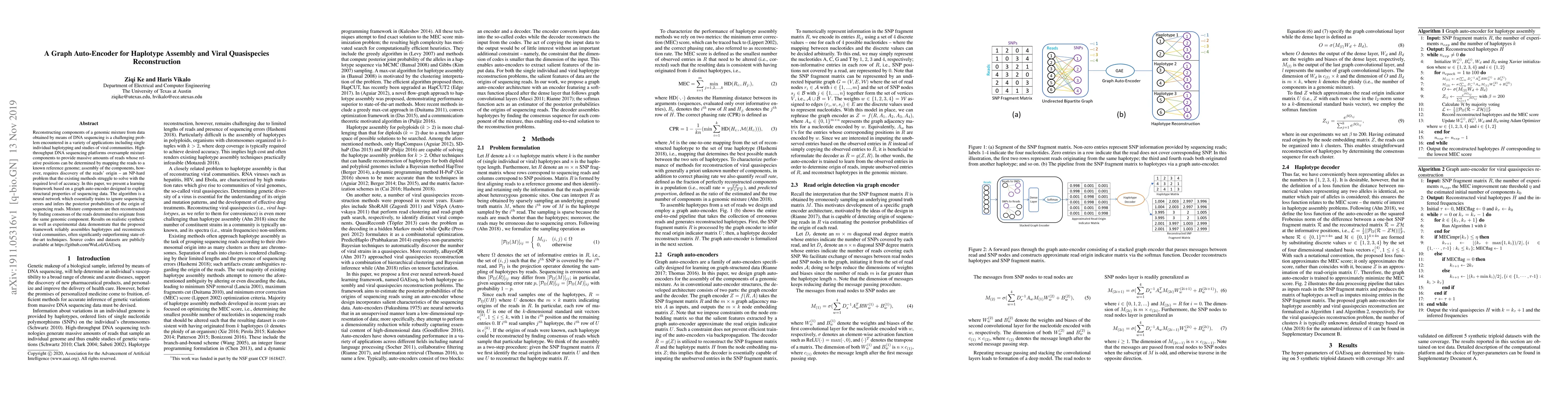 Thumbnail for A Graph Auto-Encoder for Haplotype Assembly and Viral Quasispecies
  Reconstruction