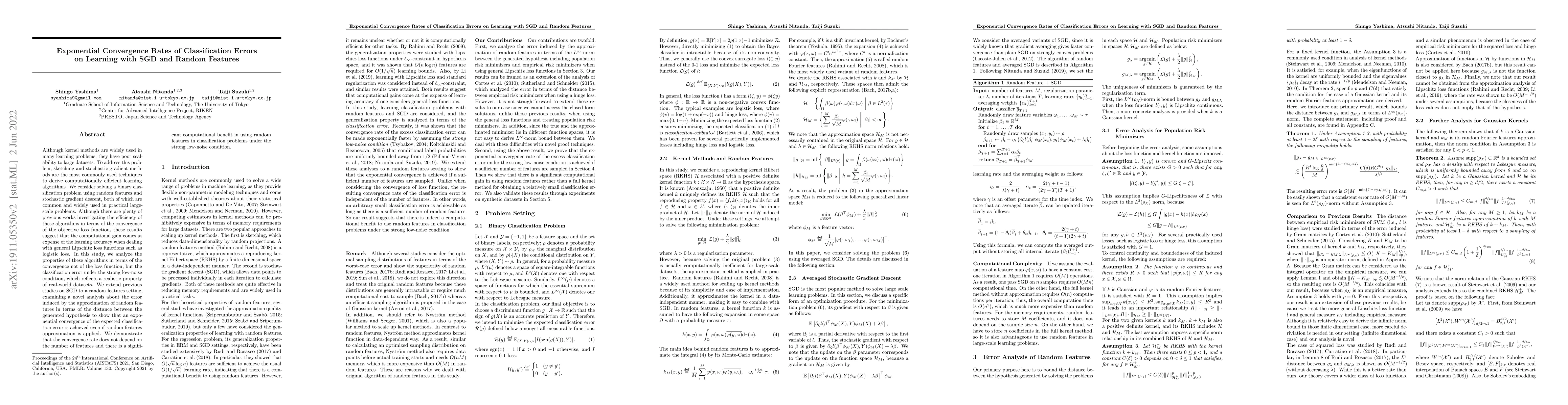 Thumbnail for Exponential Convergence Rates of Classification Errors on Learning with
  SGD and Random Features