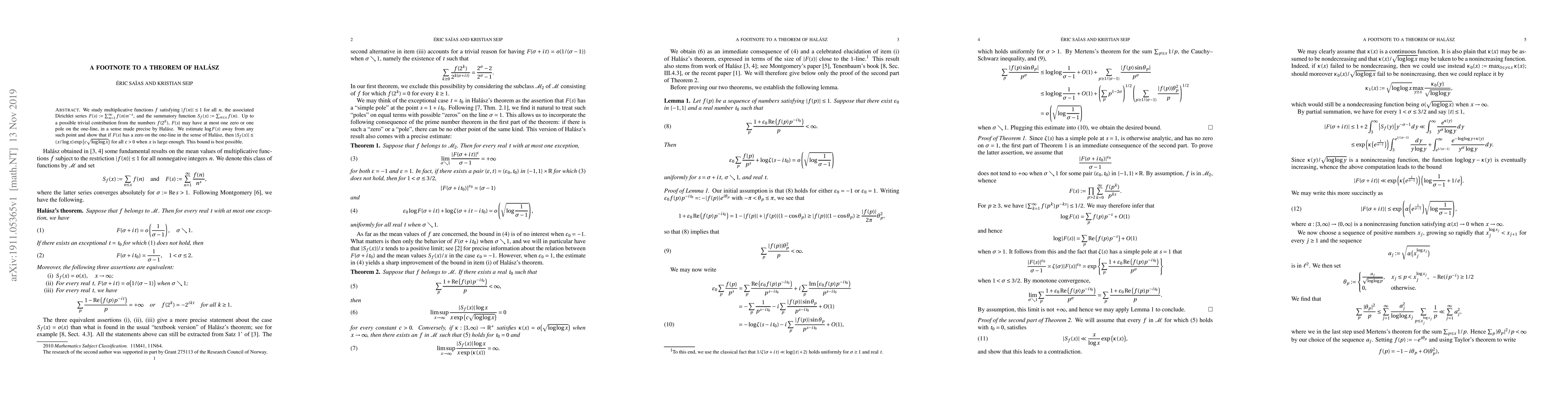 Thumbnail for A footnote to a theorem of Hal\'{a}sz