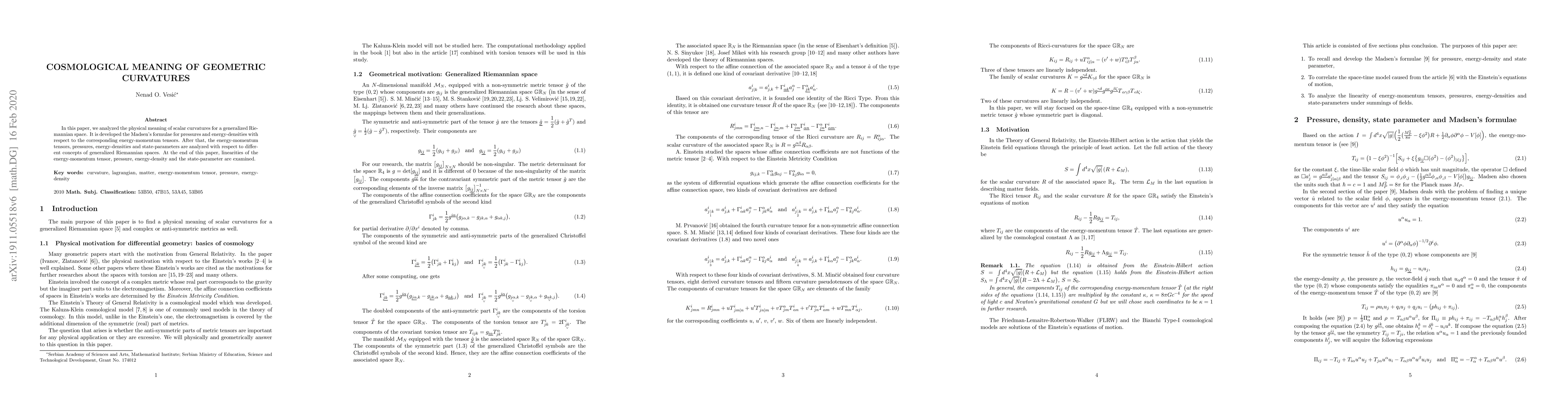 Thumbnail for Cosmological Meaning of Geometric Curvatures