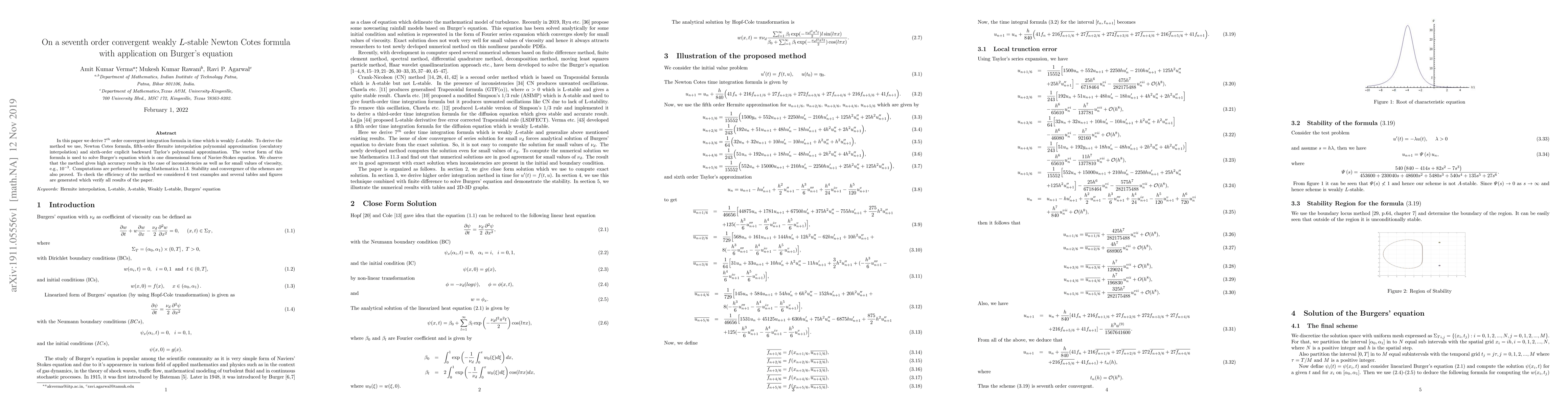 Thumbnail for On a seventh order convergent weakly $L$-stable Newton Cotes formula
  with application on Burger's equation