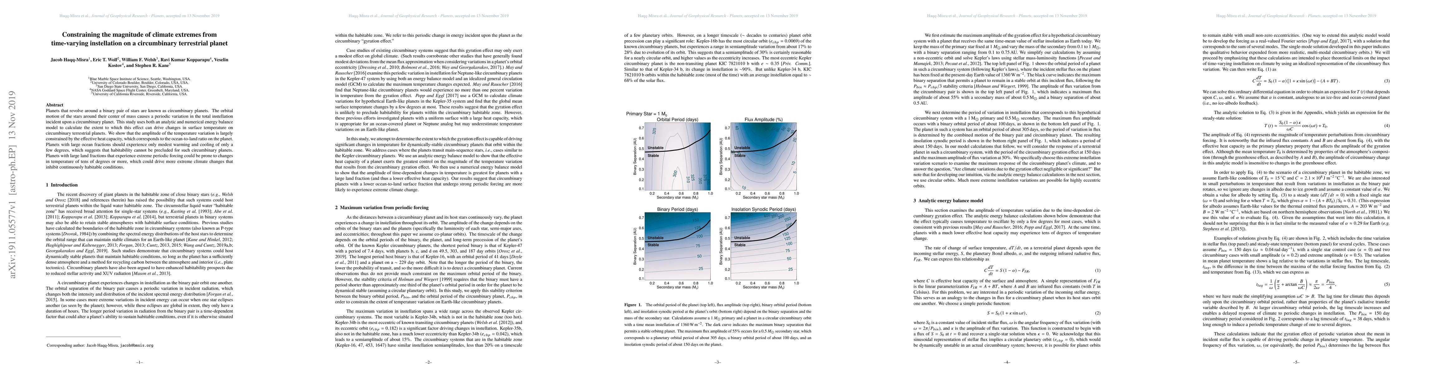 Thumbnail for Constraining the magnitude of climate extremes from time-varying
  instellation on a circumbinary terrestrial planet