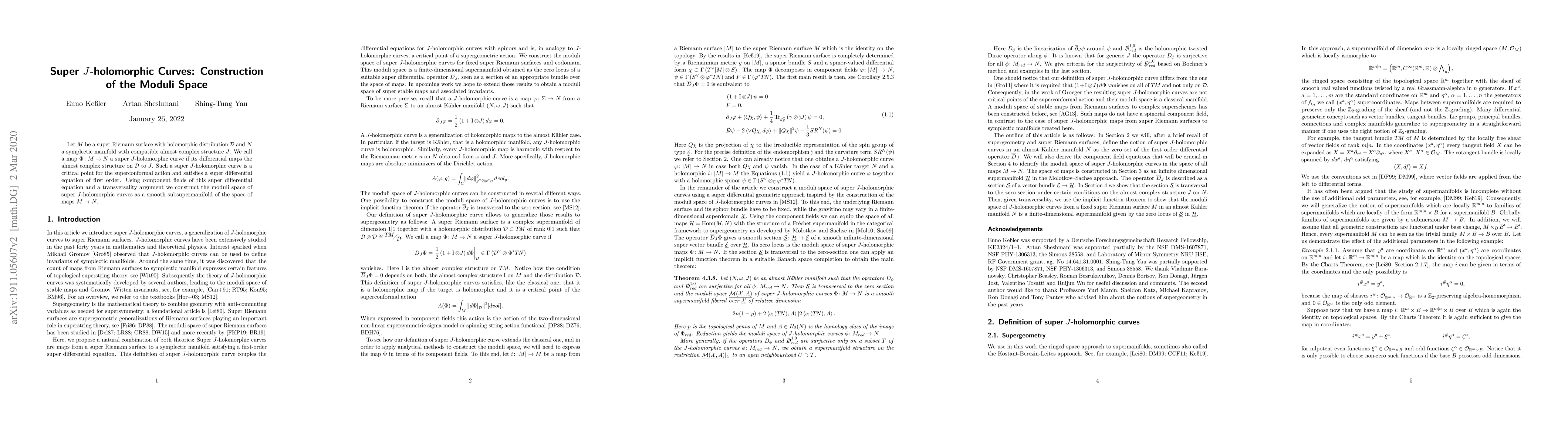 Thumbnail for Super $J$-holomorphic Curves: Construction of the Moduli Space
