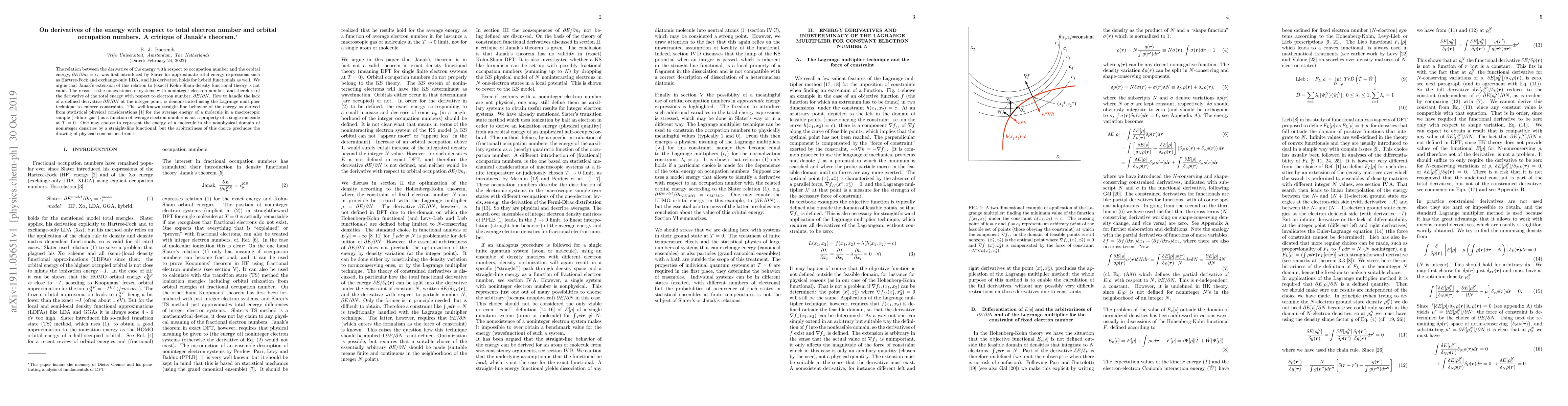 Thumbnail for On derivatives of the energy with respect to total electron number and
  orbital occupation numbers. A critique of Janak's theorem
