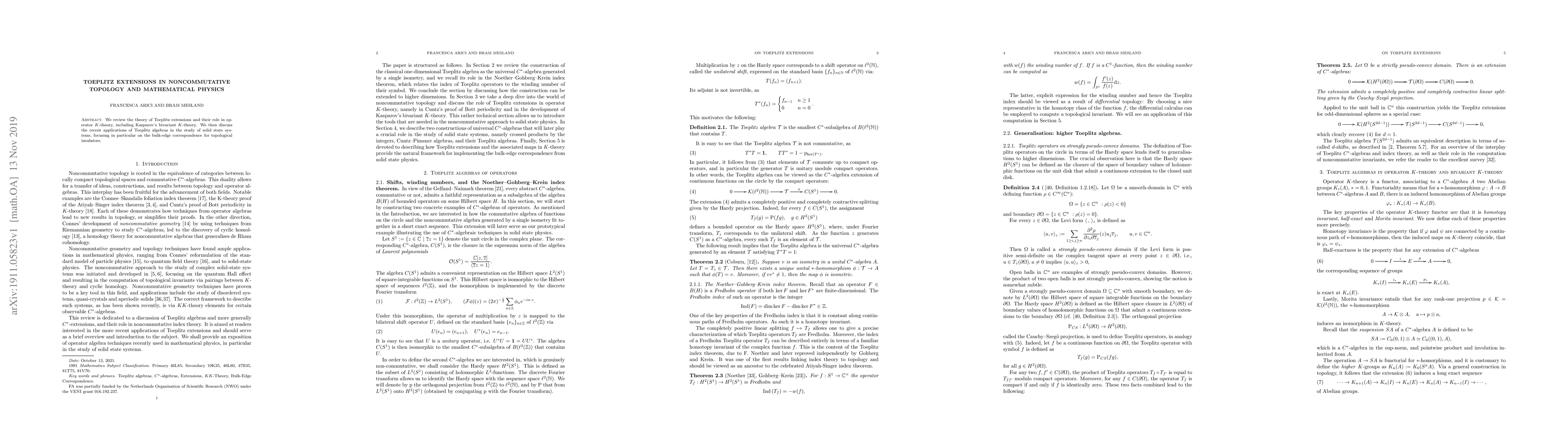 Thumbnail for Toeplitz extensions in noncommutative topology and mathematical physics