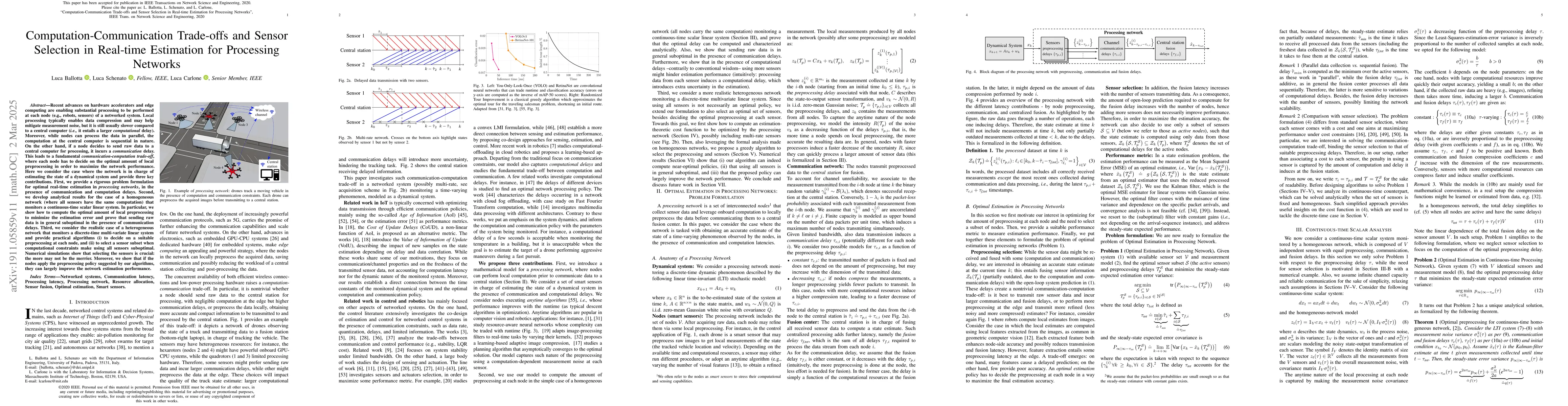 Thumbnail for Computation-Communication Trade-offs and Sensor Selection in Real-time
  Estimation for Processing Networks