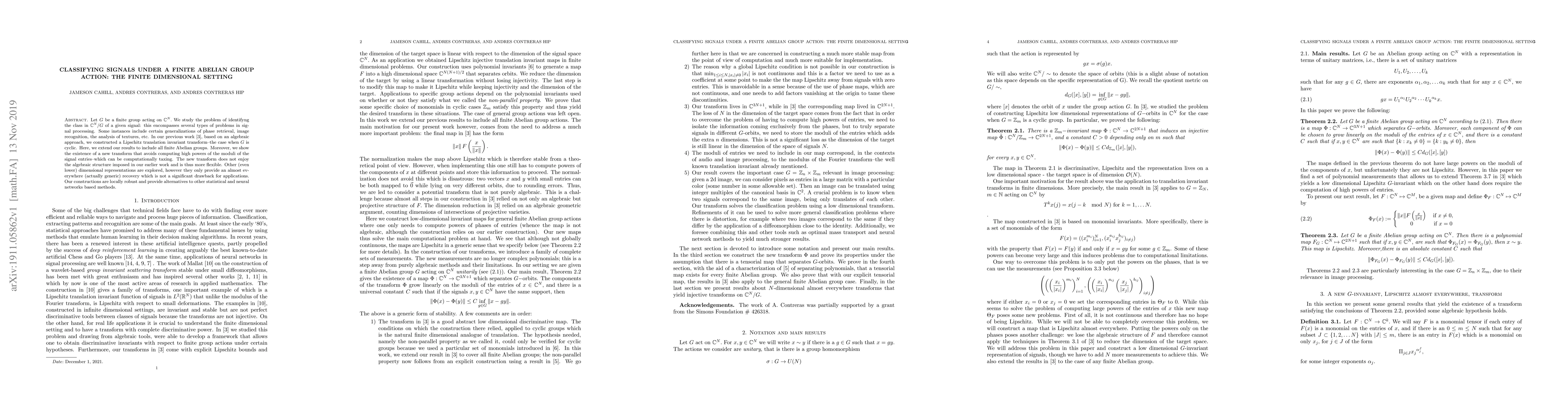 Thumbnail for Classifying Signals Under a Finite Abelian Group Action: The Finite
  Dimensional Setting