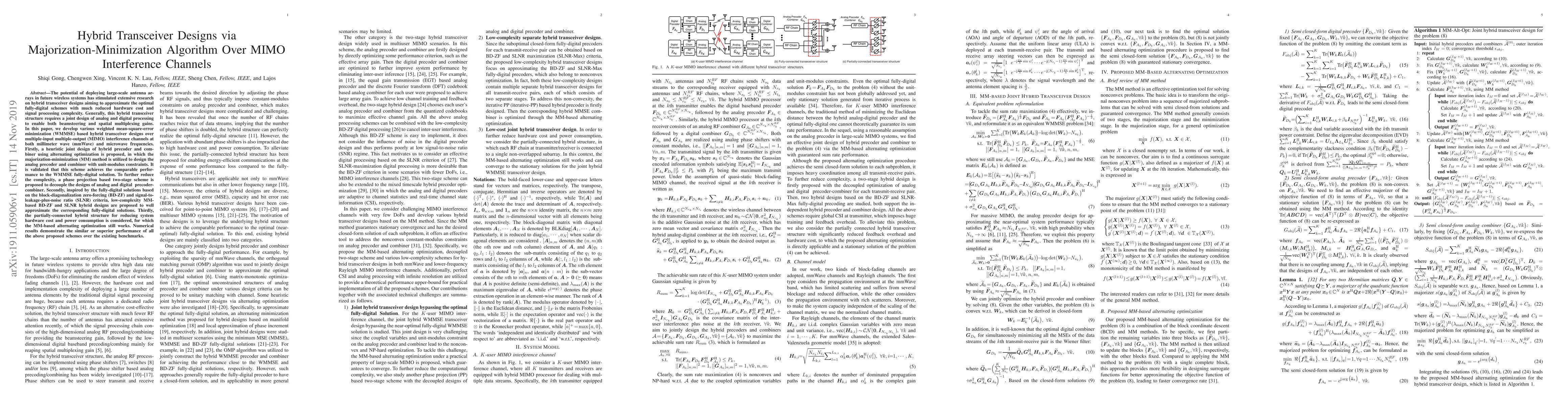 Thumbnail for Majorization-Minimization Aided Hybrid Transceivers for MIMO
  Interference Channels
