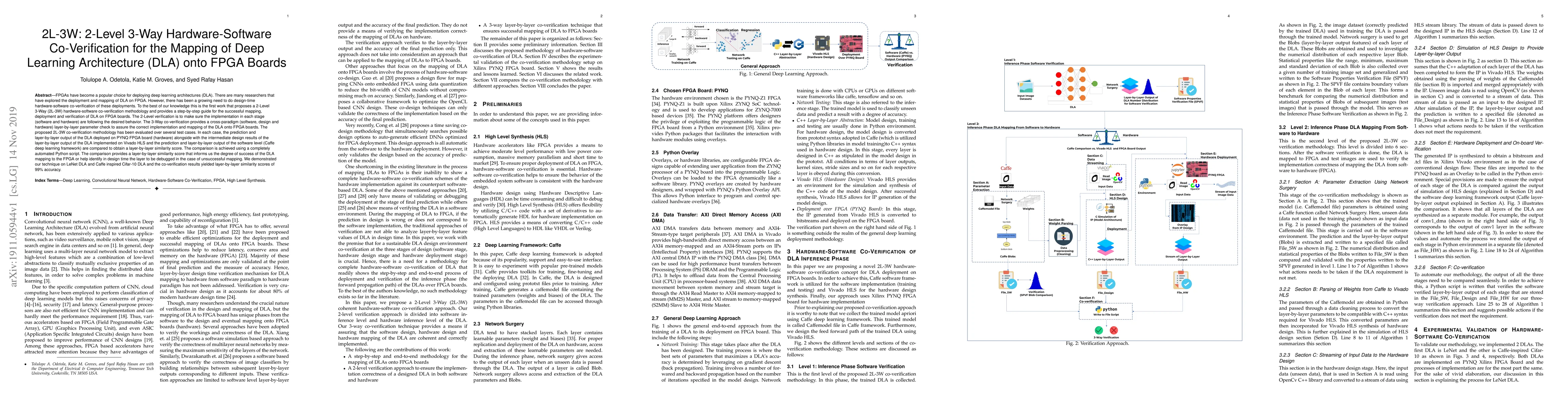 Thumbnail for 2L-3W: 2-Level 3-Way Hardware-Software Co-Verification for the Mapping
  of Deep Learning Architecture (DLA) onto FPGA Boards