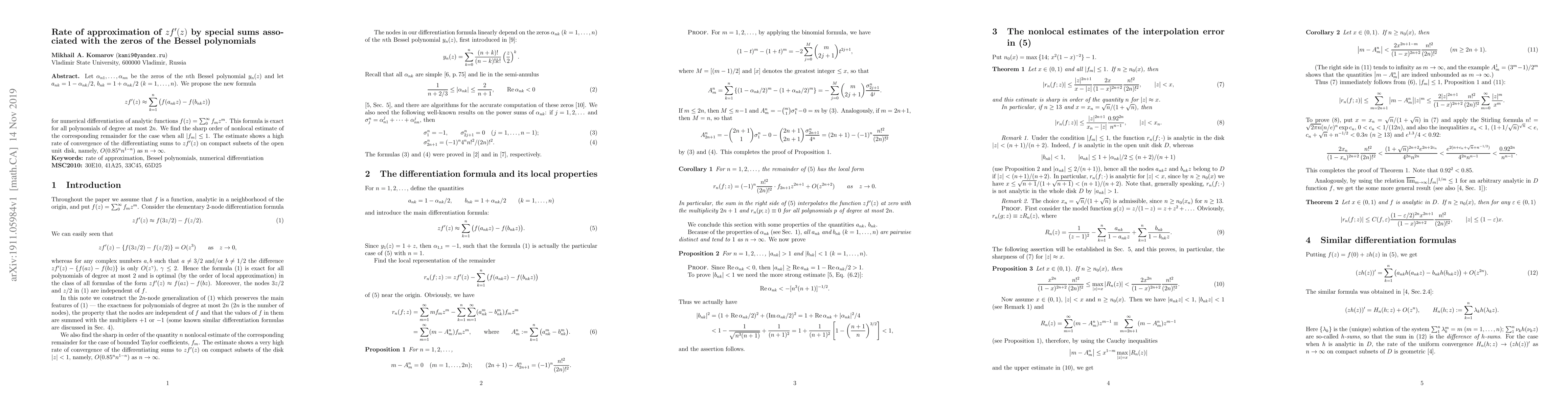 Thumbnail for Rate of approximation of $zf'(z)$ by special sums associated with the
  zeros of the Bessel polynomials