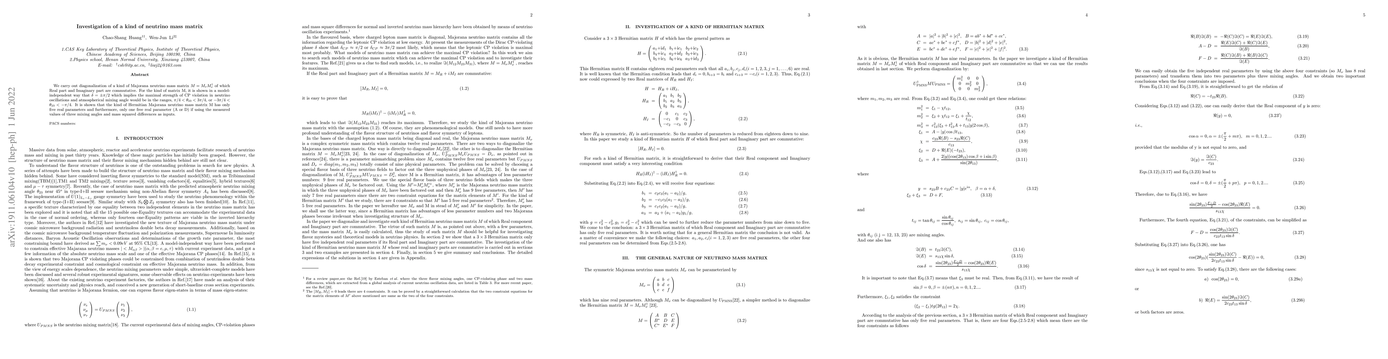 Thumbnail for Investigation of a kind of neutrino mass matrix