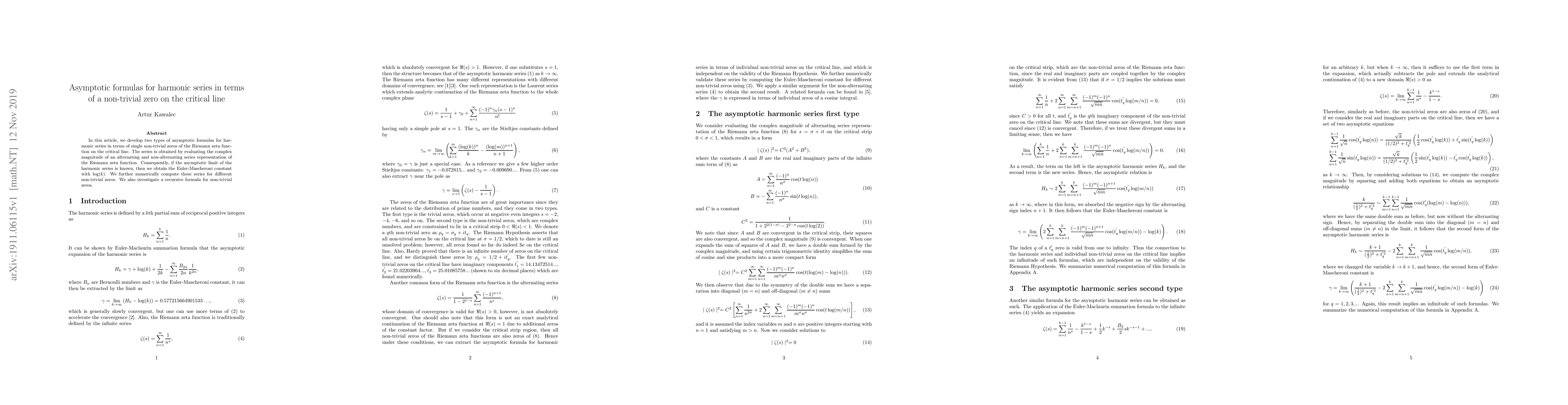 Thumbnail for Asymptotic formulas for harmonic series in terms of a non-trivial zero
  on the critical line