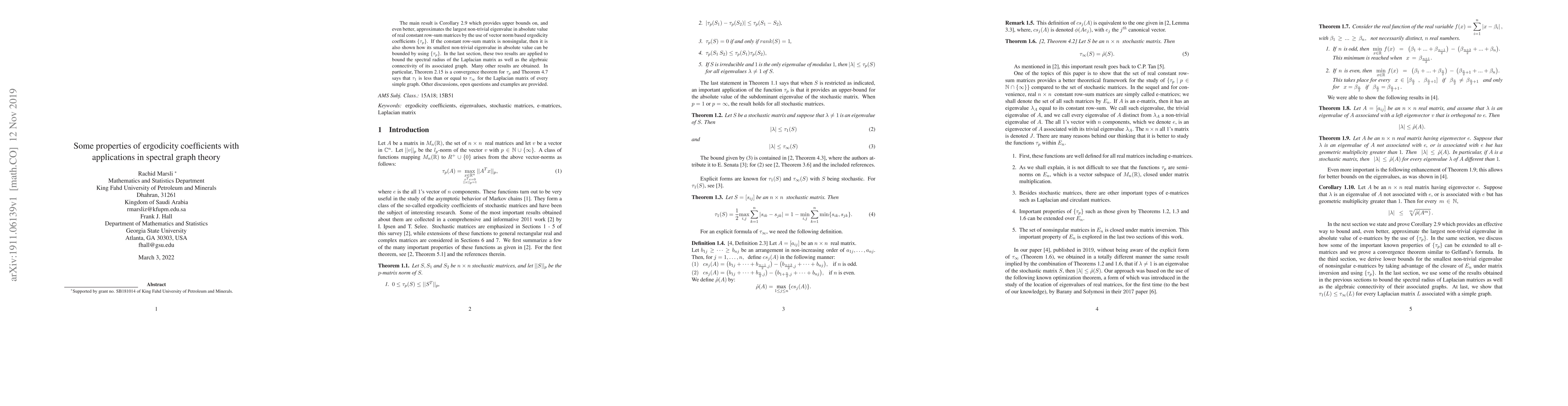 Thumbnail for Some properties of ergodicity coefficients with applications in spectral
  graph theory