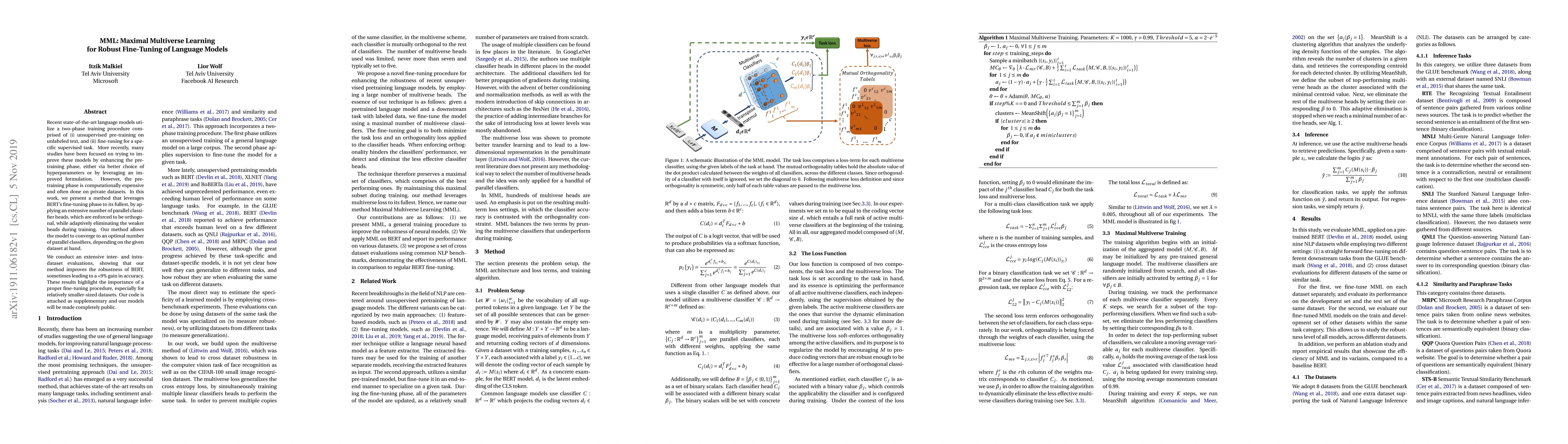 Thumbnail for MML: Maximal Multiverse Learning for Robust Fine-Tuning of Language
  Models
