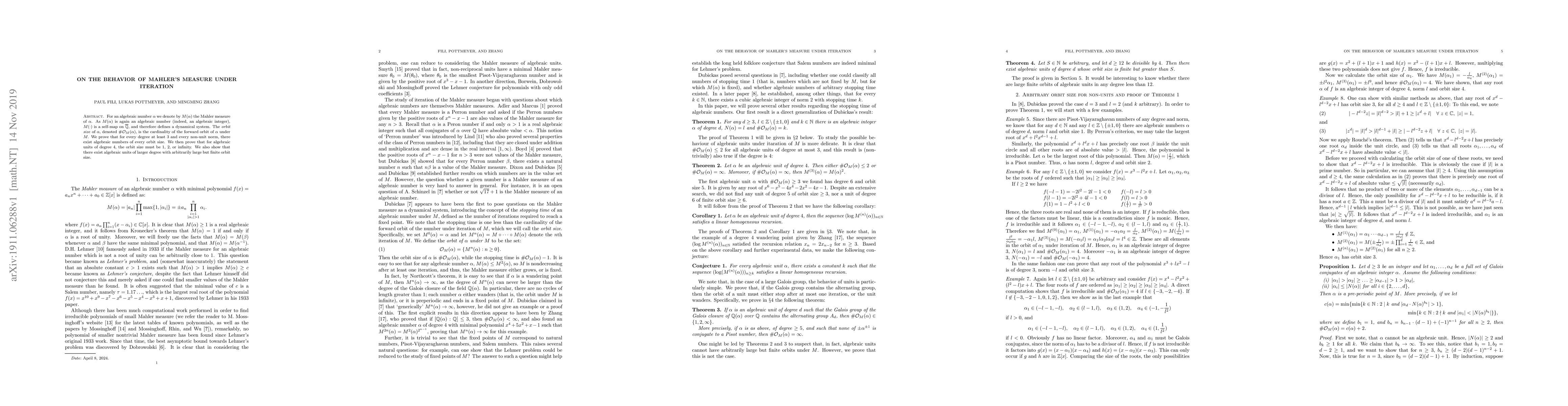 Thumbnail for On the behavior of Mahler's measure under iteration