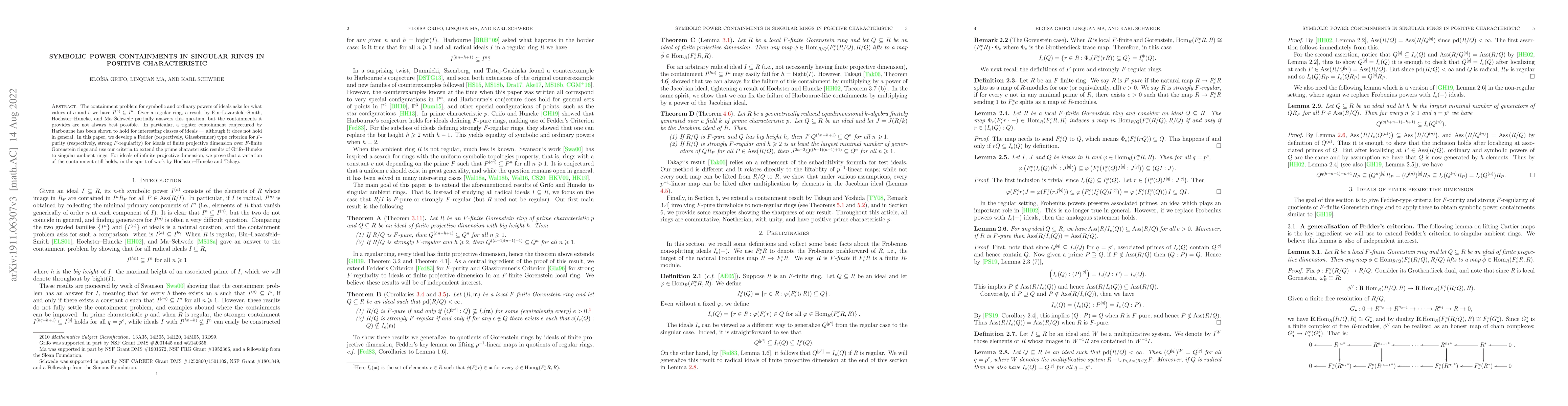 Thumbnail for Symbolic power containments in singular rings in positive characteristic