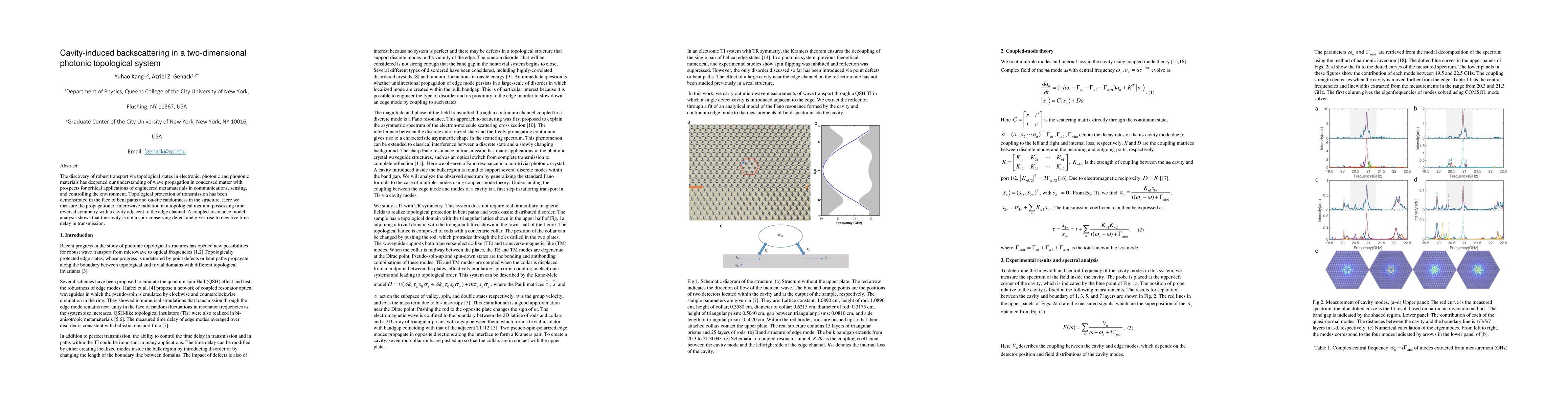 Thumbnail for Cavity-induced backscattering in a two-dimensional photonic topological
  system