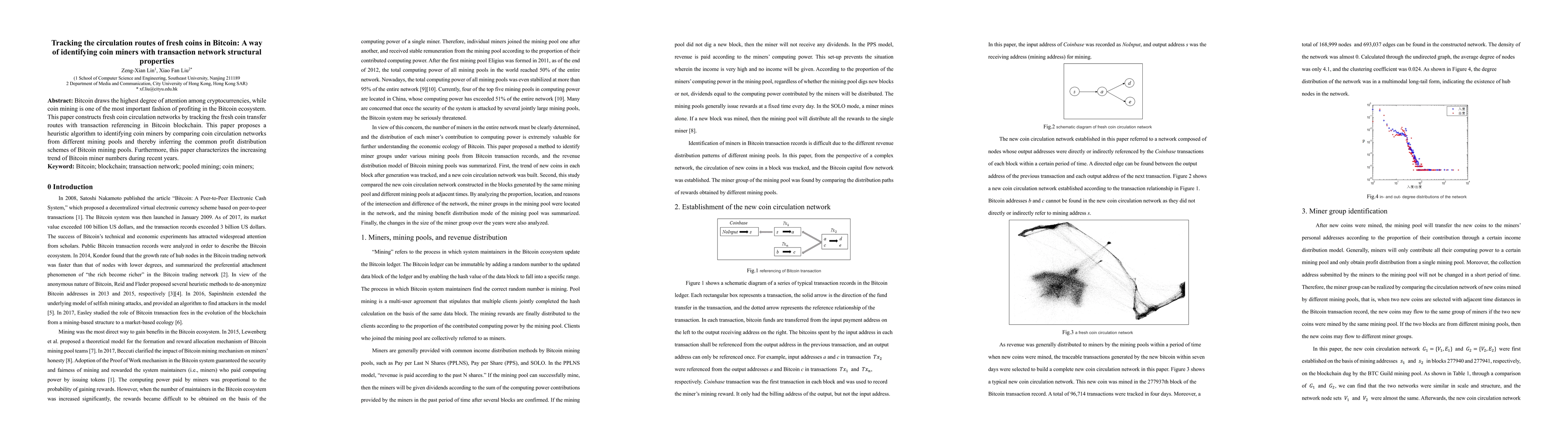 Thumbnail for Tracking the circulation routes of fresh coins in Bitcoin: A way of
  identifying coin miners with transaction network structural properties
