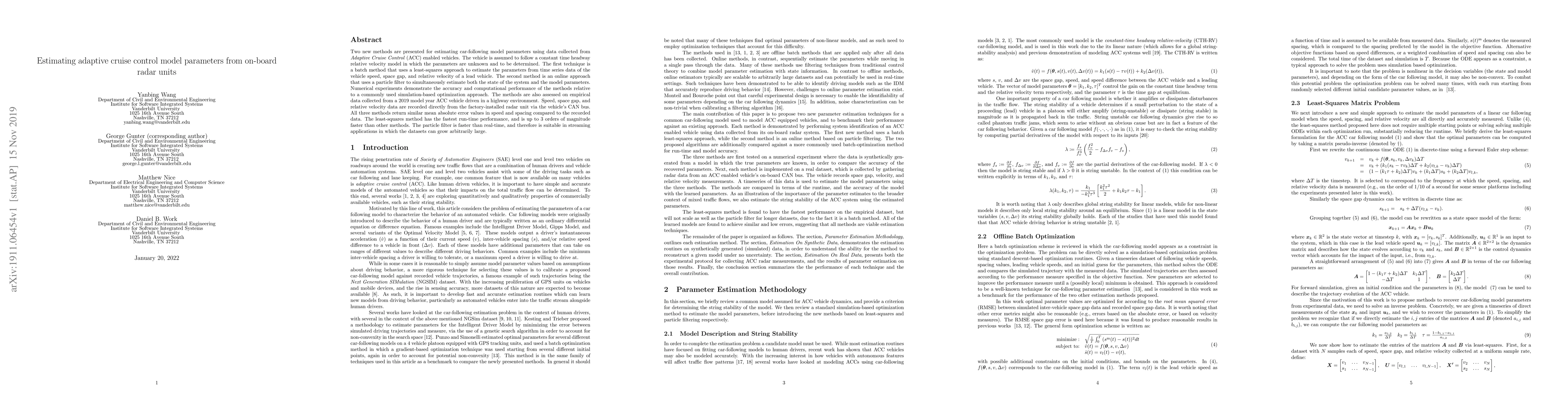 Thumbnail for Estimating adaptive cruise control model parameters from on-board radar
  units