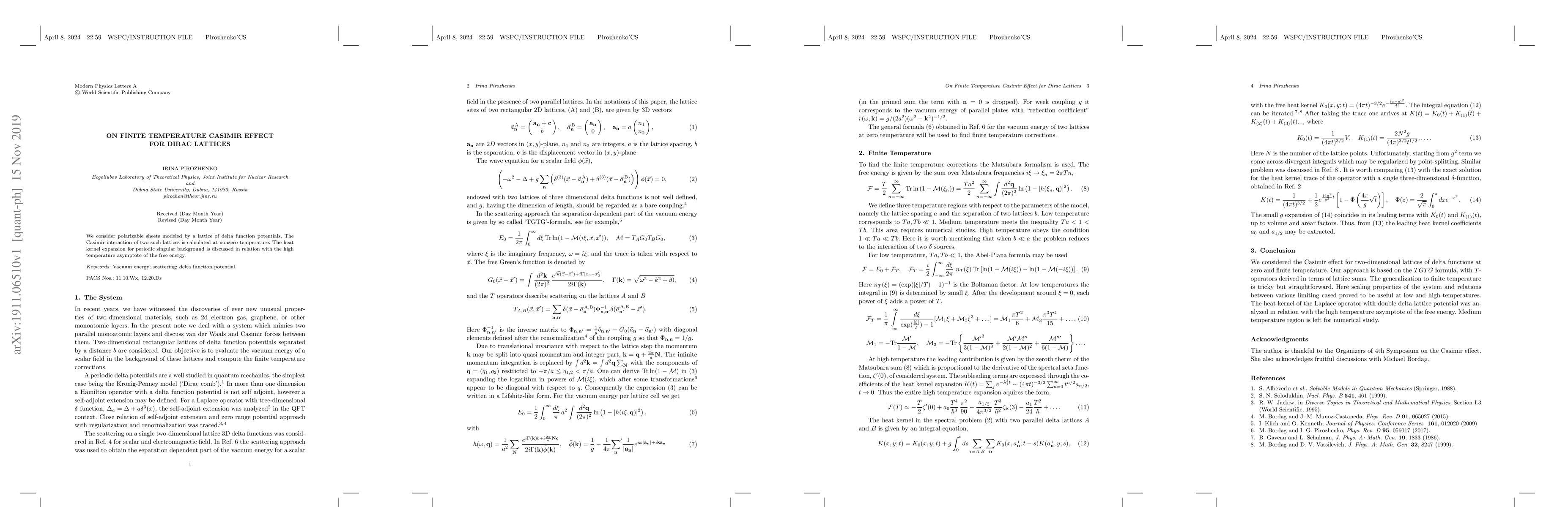 Thumbnail for On finite temperature Casimir effect for Dirac lattices