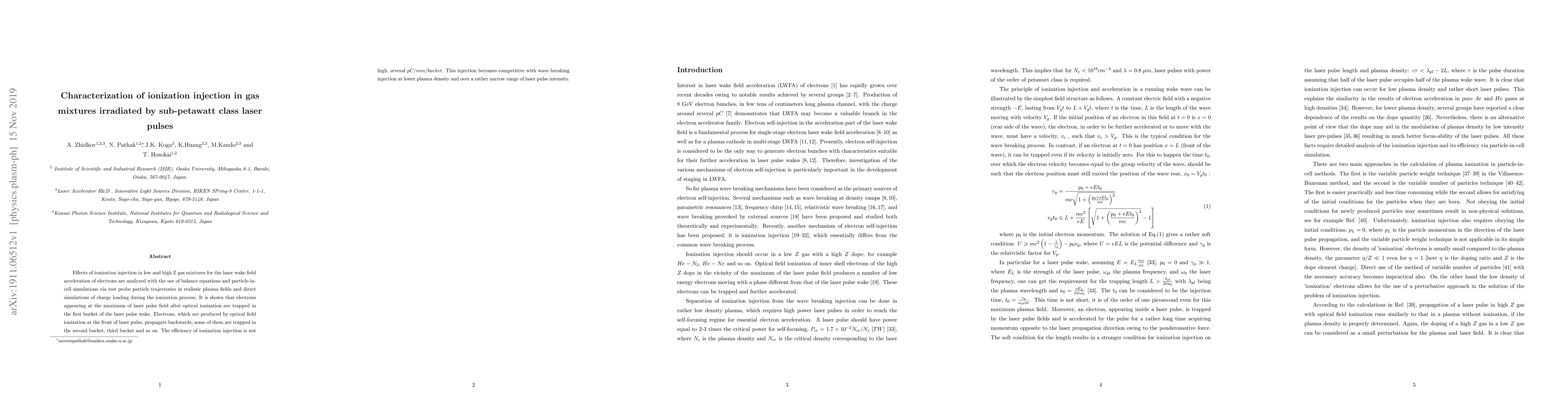 Thumbnail for Characterization of ionization injection in gas mixtures irradiated by
  sub-petawatt class laser pulses