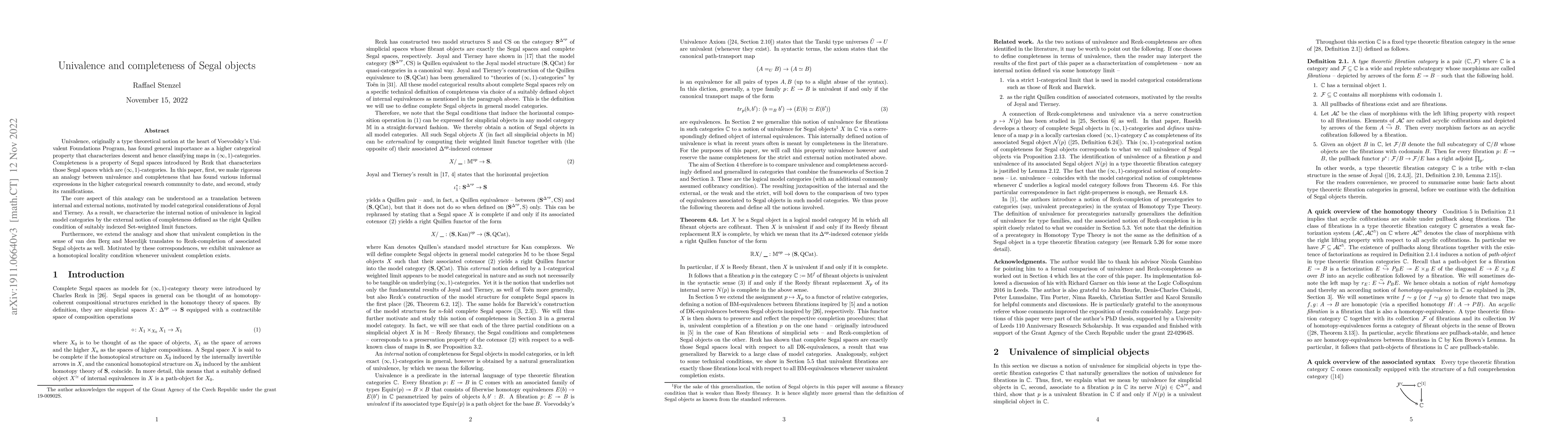 Thumbnail for Univalence and completeness of Segal objects