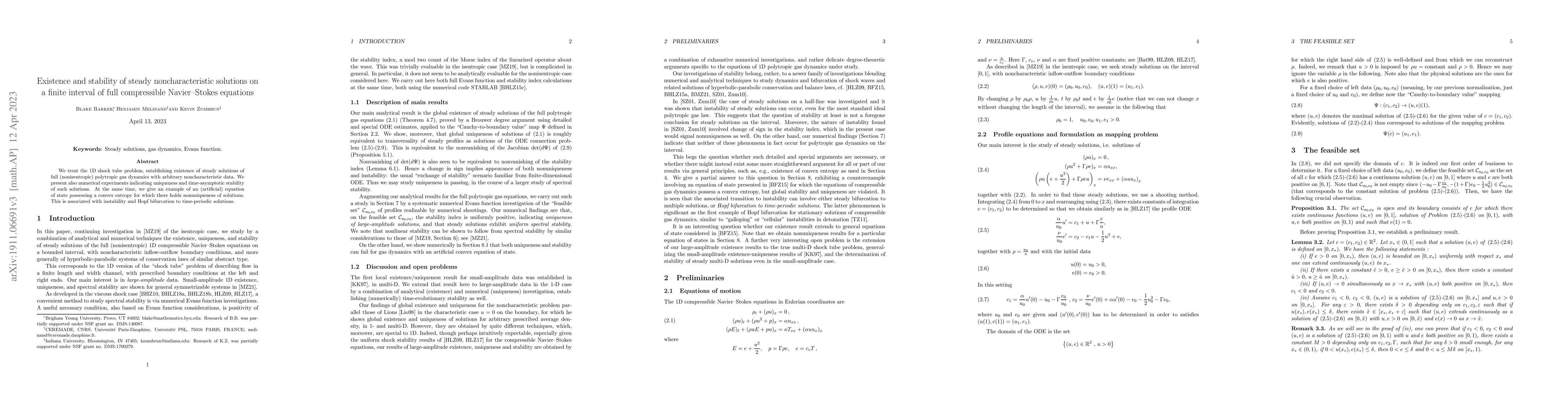 Thumbnail for Existence and stability of steady noncharacteristic solutions on a
  finite interval of full compressible Navier-Stokes equations