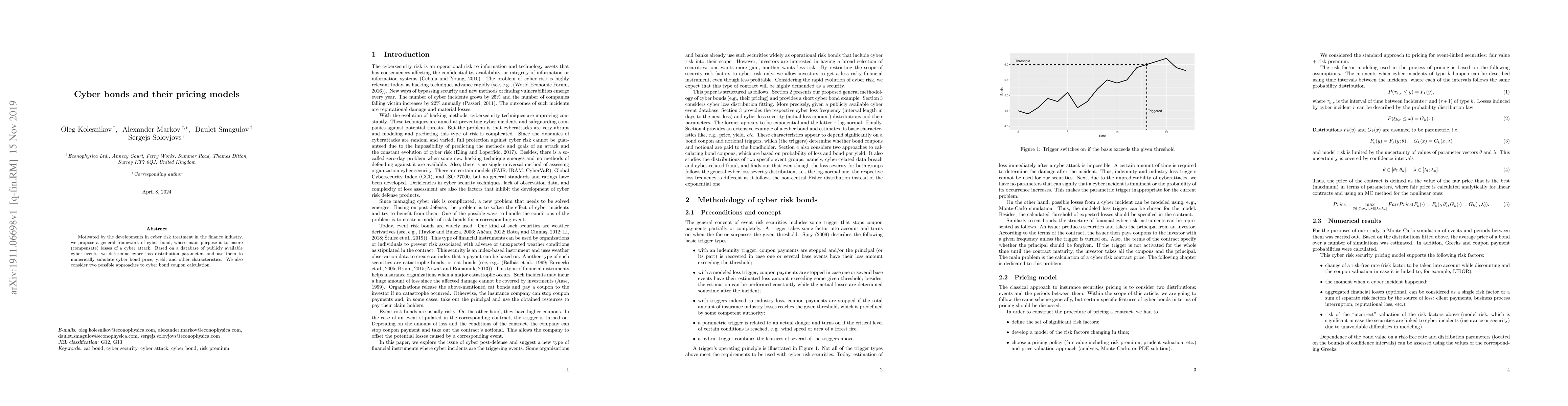Thumbnail for Cyber bonds and their pricing models