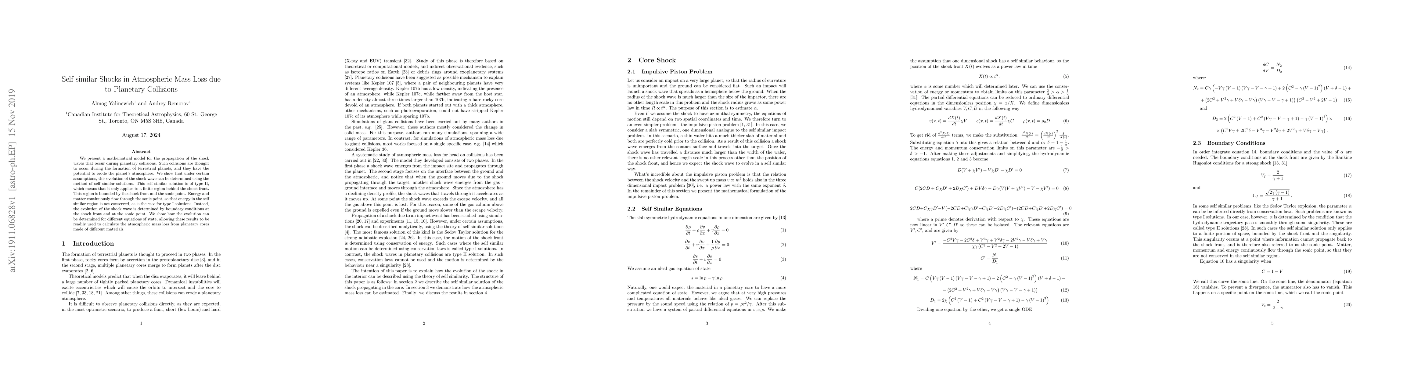 Thumbnail for Self similar Shocks in Atmospheric Mass Loss due to Planetary Collisions