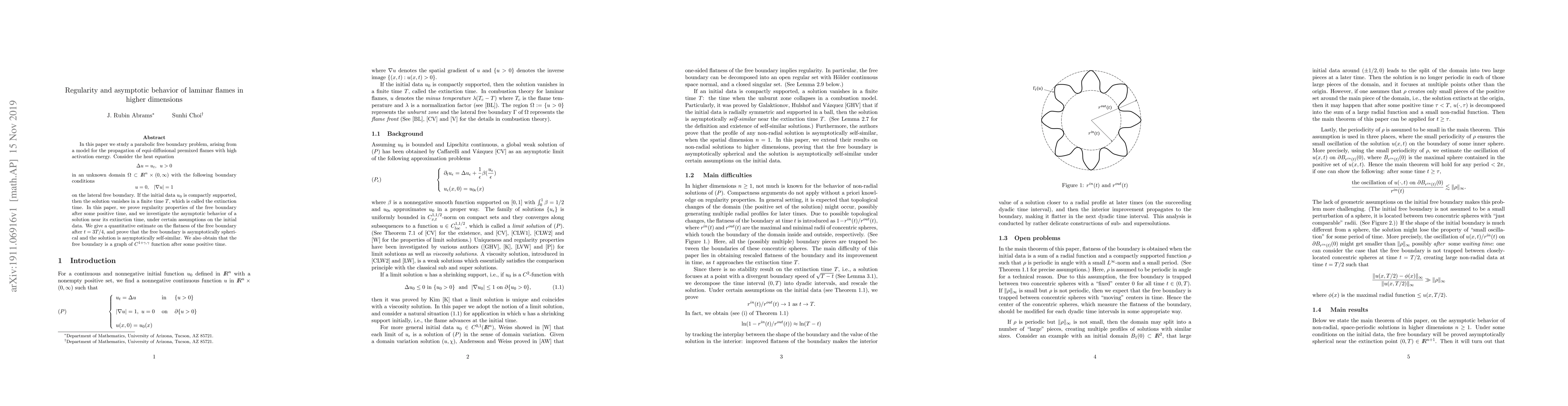 Thumbnail for Regularity and asymptotic behavior of laminar flames in higher
  dimensions