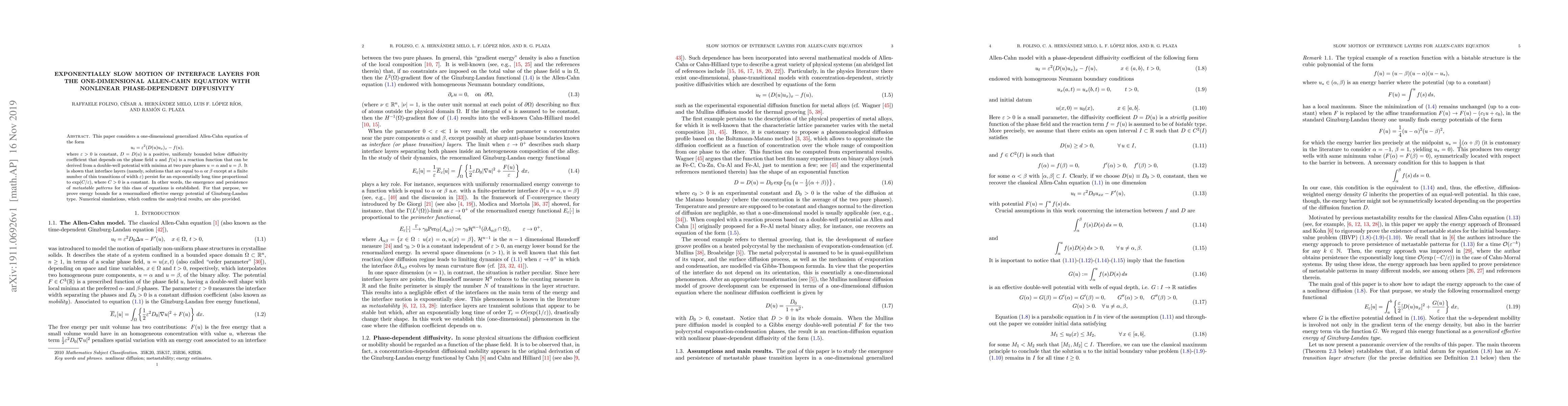 Thumbnail for Exponentially slow motion of interface layers for the one-dimensional
  Allen-Cahn equation with nonlinear phase-dependent diffusivity