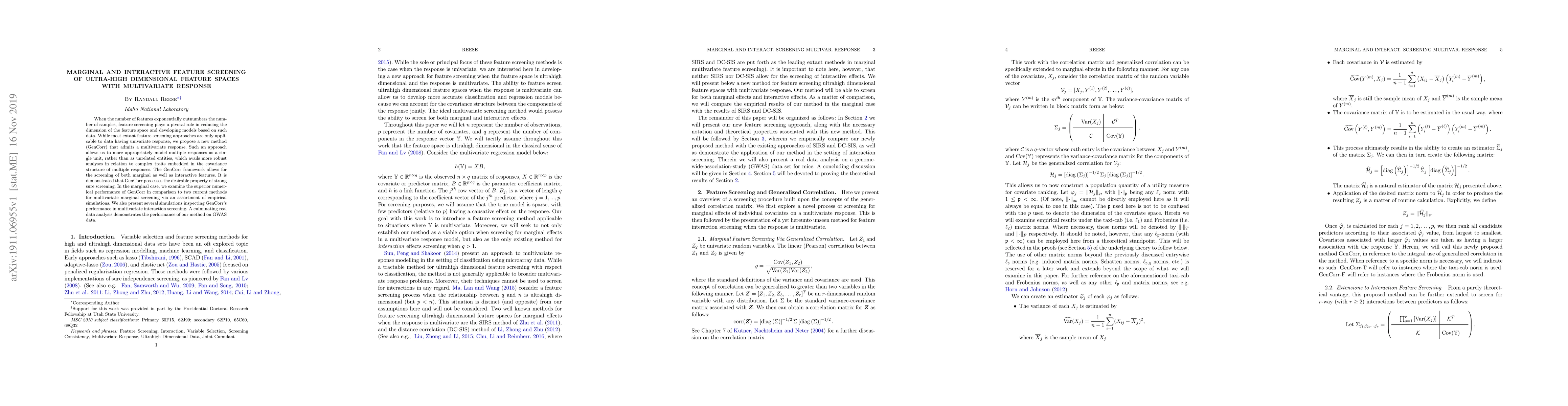 Thumbnail for Marginal and Interactive Feature Screening of Ultra-high Dimensional
  Feature Spaces with Multivariate Response