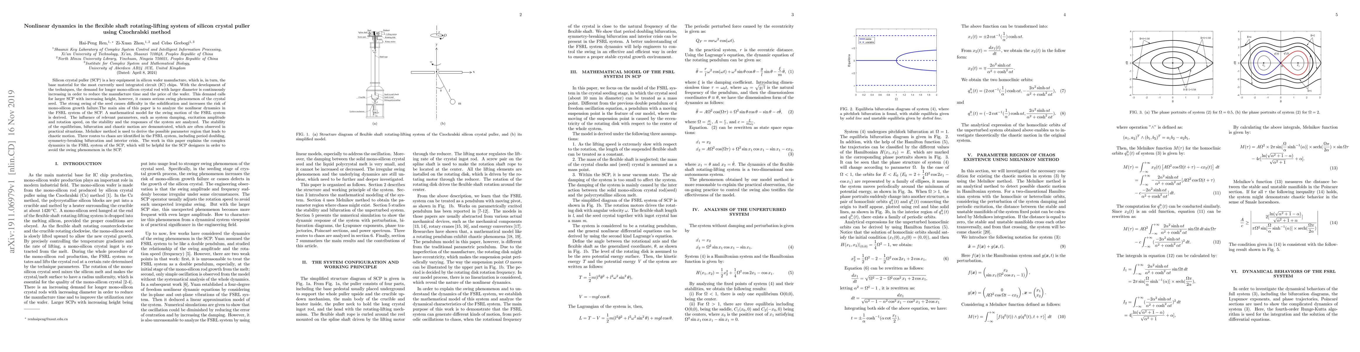 Thumbnail for Nonlinear dynamics in the flexible shaft rotating-lifting system of
  silicon crystal puller using Czochralski method