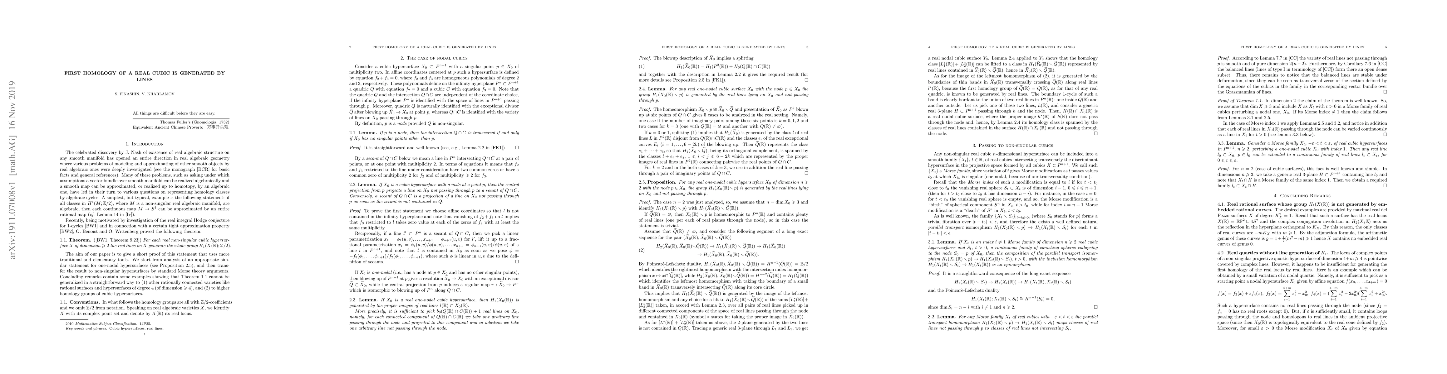 Thumbnail for First homology of a real cubic is generated by lines