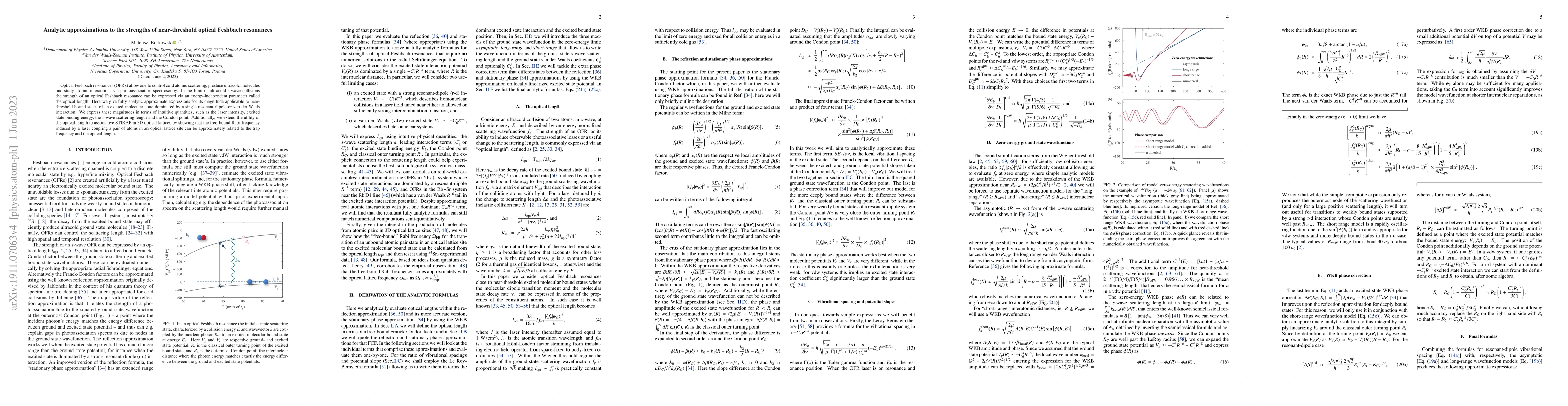Thumbnail for Analytic approximations to the strengths of near-threshold optical
  Feshbach resonances