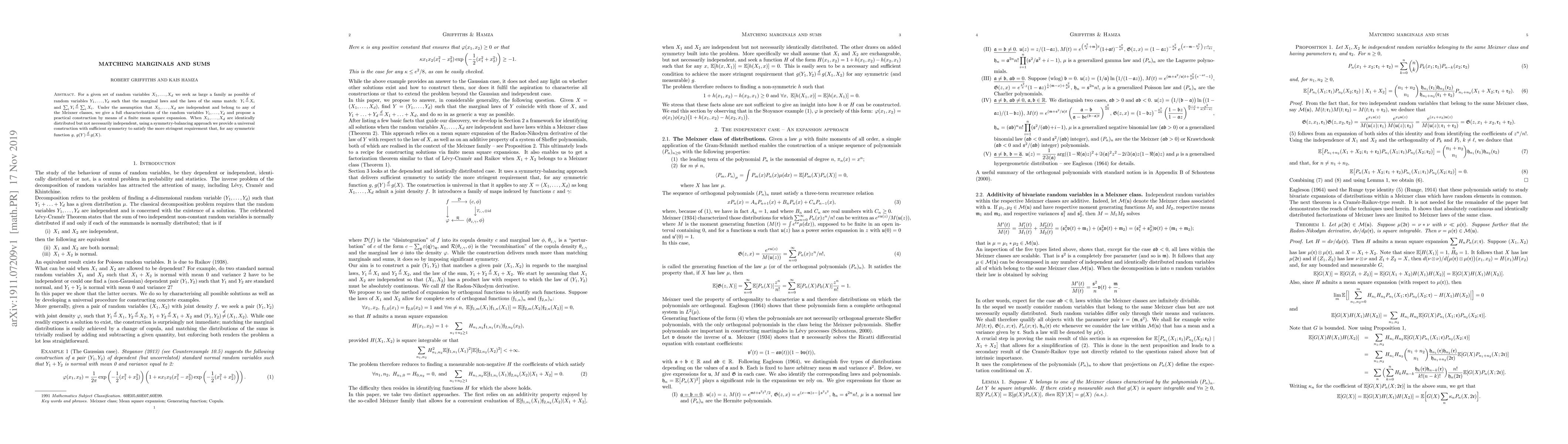 Thumbnail for Matching marginals and sums