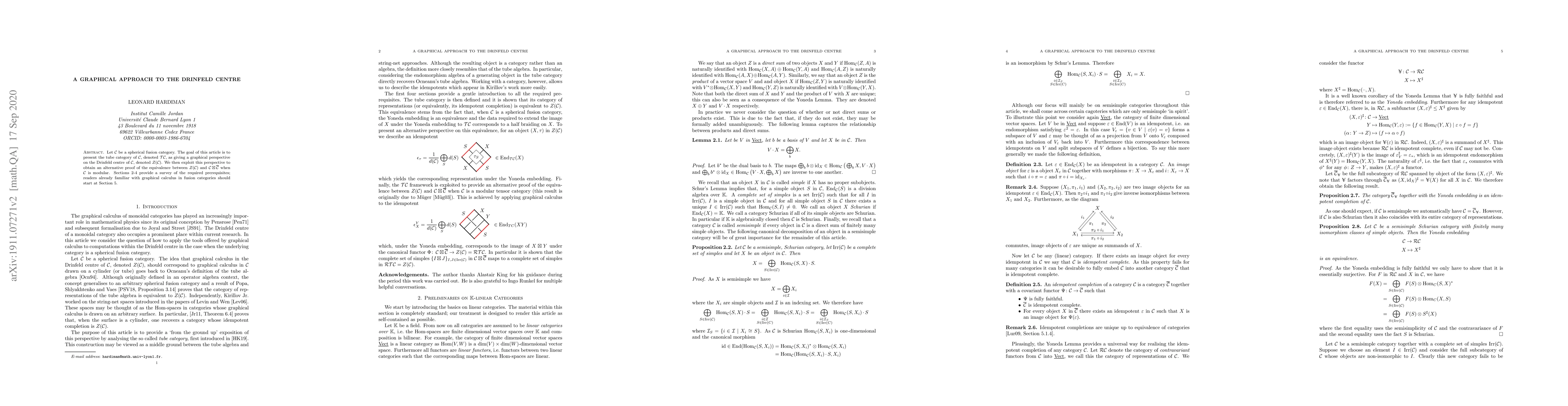 Thumbnail for A graphical approach to the Drinfeld centre