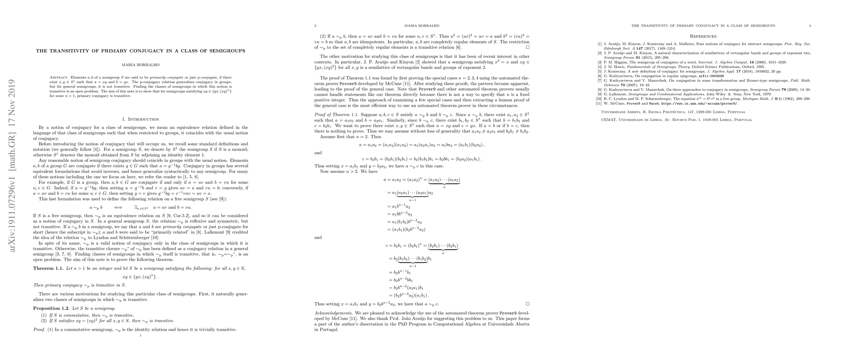 Thumbnail for The transitivity of primary conjugacy in a class of semigroups